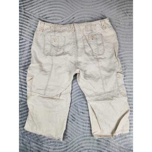 Eddie Bauer Knee High Shorts Women's 16 100% Linen Drawstring Beige Breathable - Picture 5 of 13